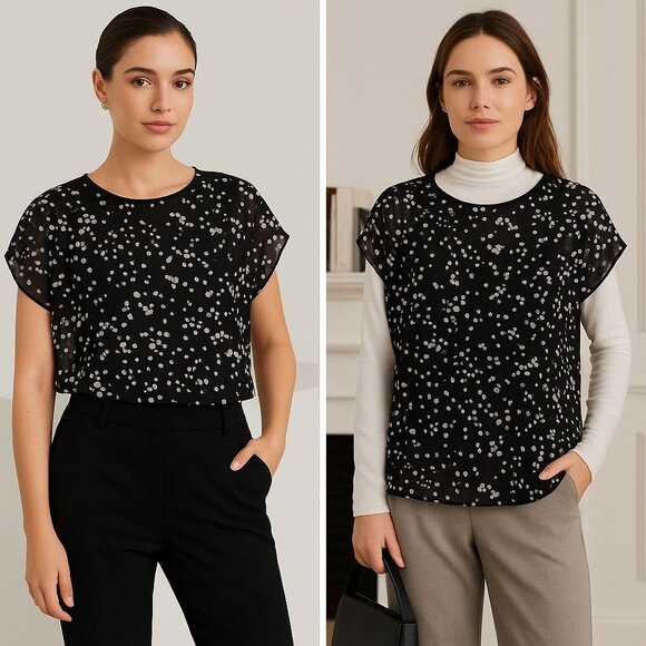 Cabi Women’s Black Sheer Dot Top Med – Minimalist, Light Academia, Layering Pi - Picture 1 of 11